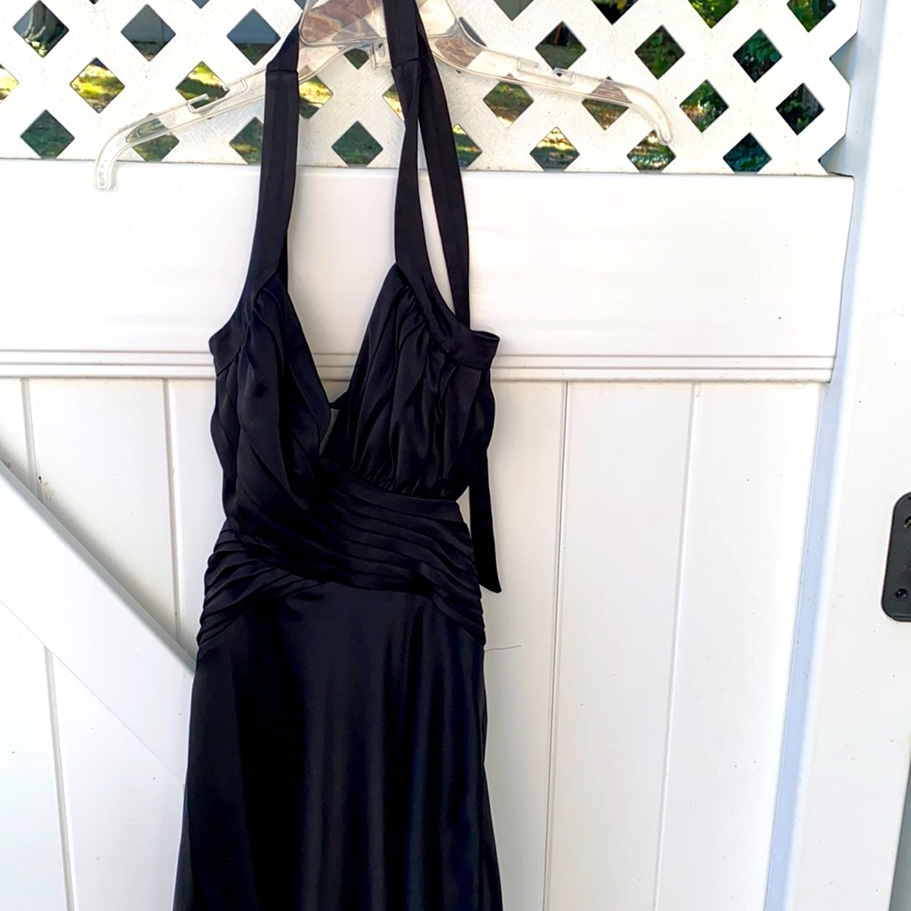 BCBGMaxAzria Black Halter Satin Evening Dress